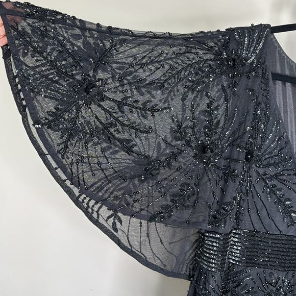 MAC DUGGAL Women’s Black Beaded V-Neck Sheer Cape Gown - Picture 6 of 14